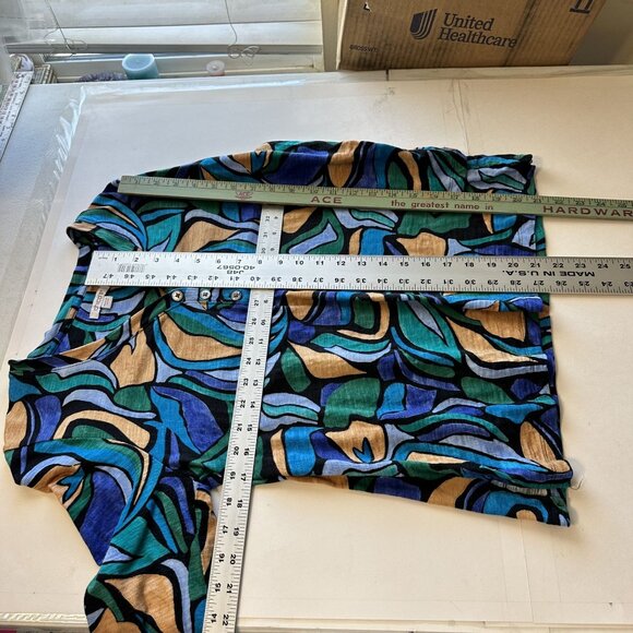 Chicos Womens Shirt Abstract Print 3/4 Sleeve Top Blue Green Size 0 US Medium - Picture 4 of 7